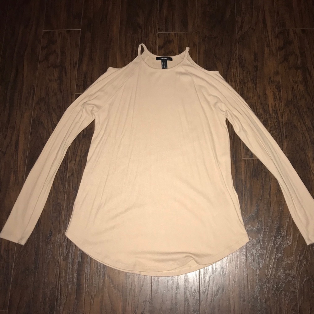Forever 21 Tan long sleeve with shoulder cut outs